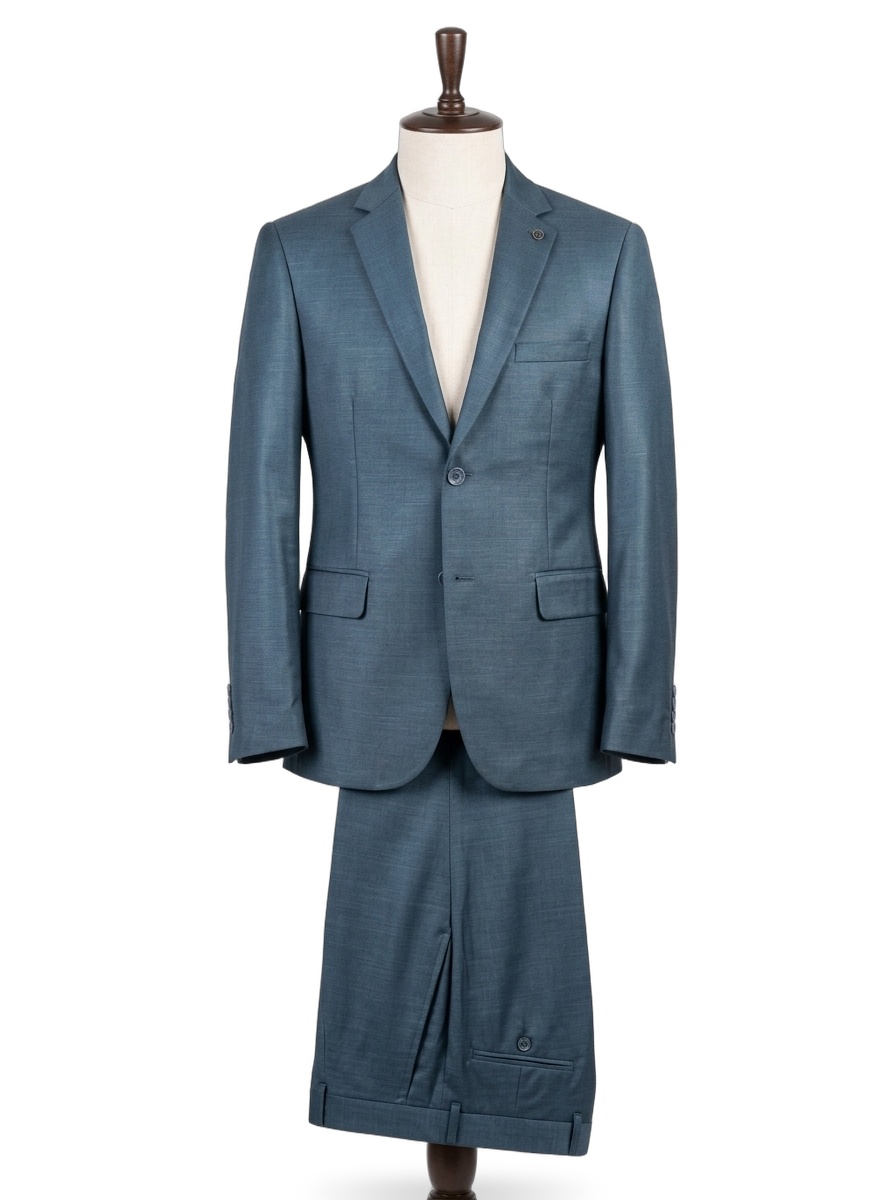 Petrol Slate Blue Luster Wool Suit